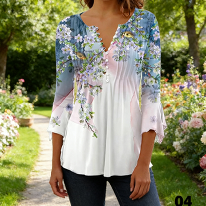 🌸✨【Solo hoy -50%！！】【S-5XL】🌺Top con cuello en V y mangas florales, estilo delicado y romántico