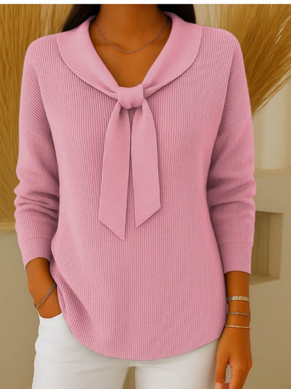 🌺🍁【S~5XL】Sweter damski w jednolitym kolorze z wiązaniem i długim rękawem, swobodny i luźny