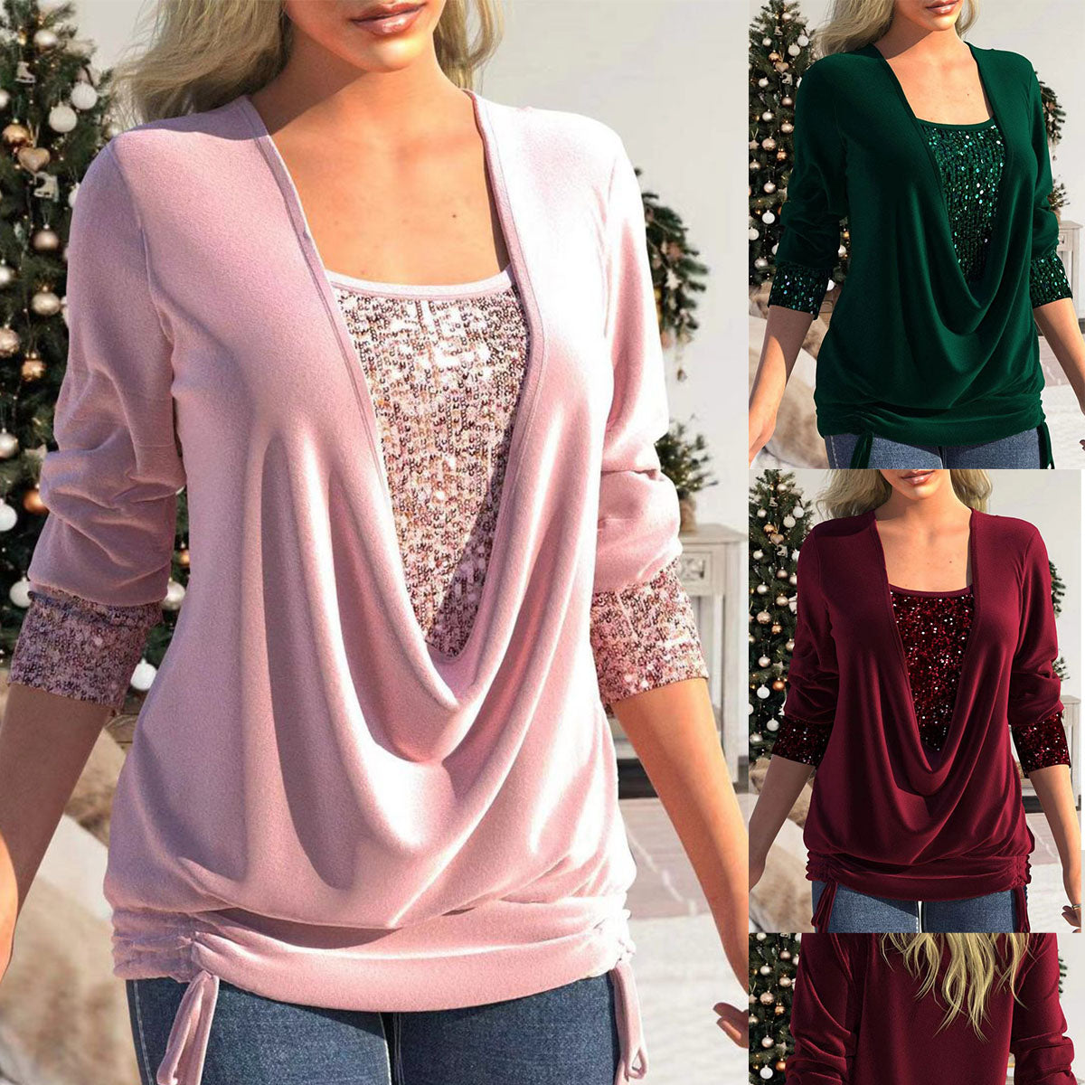 ✨🎁【S-3XL】2025 Wiosna Nowe Modne Błyszczące Damskie Wysokiej Jakości Eleganckie Długie Rękawy Topy