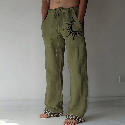 🌙👖 ¡50% de descuento! 🔥Pantalones de hombre de algodón y lino de tallas grandes con estampado de luna✅ Pago contra entrega