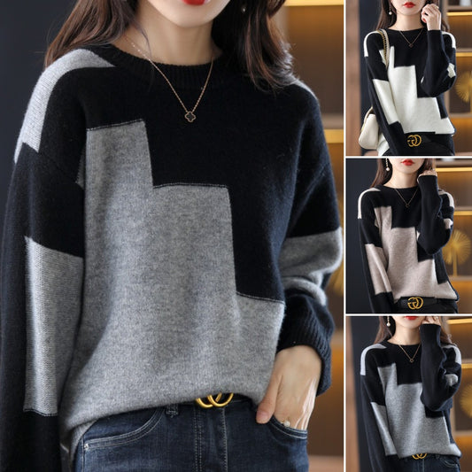 ☃️🎉【S-3XL】2025 nowy sweter kaszmirowy na jesień i zimę krótki sweter wełniany okrągły dekolt luźny sweter dzianinowy