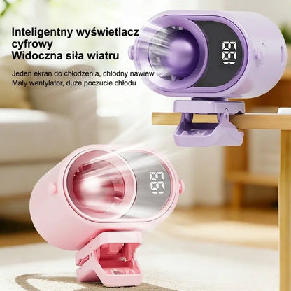 🌀 Wentylator bez użycia rąk z ekranem LED, wbudowanym klipsem i 199 poziomami regulacji