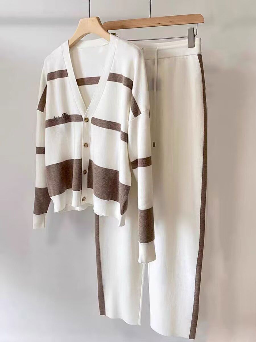 🐏🔥【S-5XL】【Dzianina + spodnie】✨🎉 Stylowy dwuczęściowy komplet z dzianiny w blokach kolorów