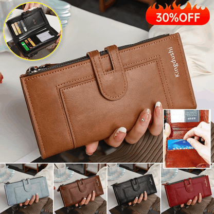 💖【Speciální nabídka】💰Dámská vintage peněženka z pravé kůže, dvojitý zip, více přihrádek na karty