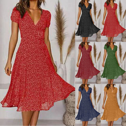 🌈👗 50% zniżki🔥【40-100 kg】Sukienka z krótkim rękawem, dekoltem w serek i wzorem w groszki, duże rozmiary ✅️Płatność przy odbiorze