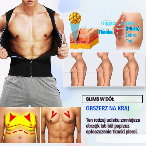 【S-4XL】Męska kamizelka modelująca brzuch z zamkiem błyskawicznym