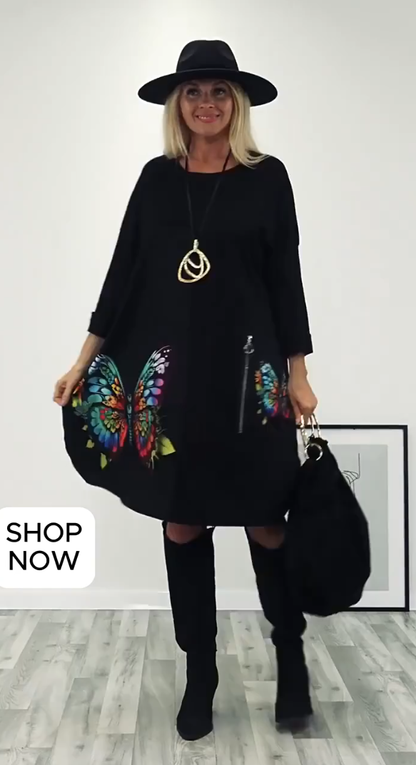 🔥👗 【S-5XL】 2024 jesienno-zimowa nowa moda wysokiej jakości sukienka z nadrukiem motyla-3830576