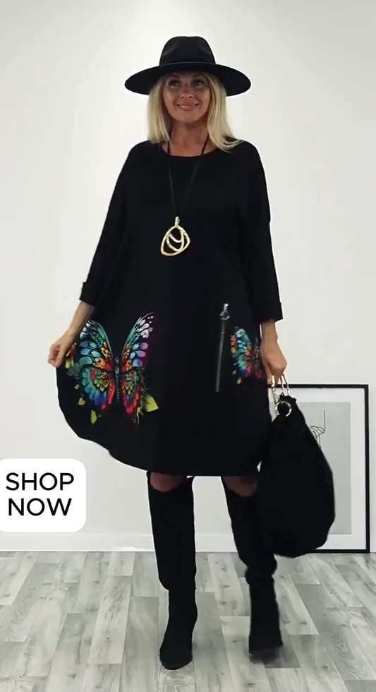 🔥👗 【S-5XL】 2024 jesienno-zimowa nowa moda wysokiej jakości sukienka z nadrukiem motyla-3830576