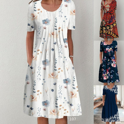 【Zľava 50%】【Veľkosti S-5XL】🌺🌺 Moderné šaty s okrúhlym výstrihom a potlačou.