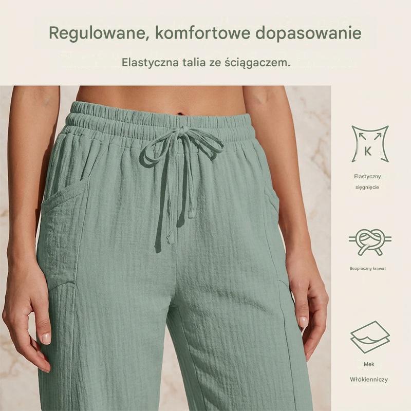🔥✨【50% zniżki】Nowe letnie damskie spodnie capri z plisami, wykonane z bawełny i lnu, w jednolitym kolorze
