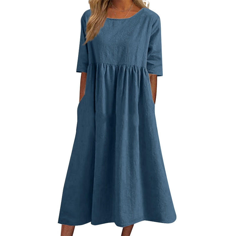 💥👗【S-5XL】2025 Bawełniana Casualowa Sukienka Z Kieszeniami