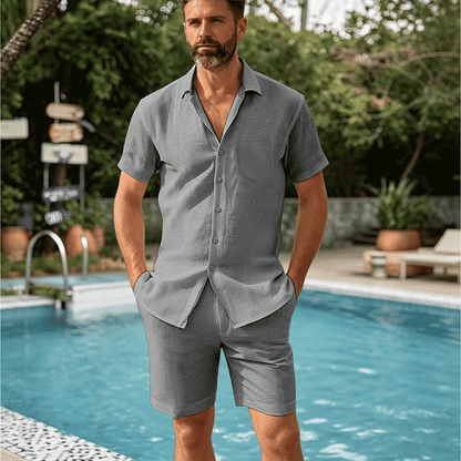 👔👖【Wyprzedaż letnia -50% 🔥】【S-3XL】Męski zestaw kardigan z krótkim rękawem, niezbędny na wakacjach. Luźny krój, mieszanka bawełny i lnu dla większego komfortu i oddychalności.