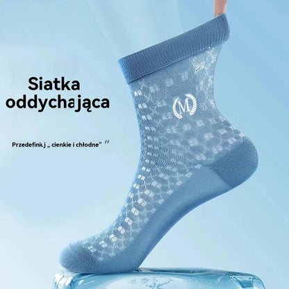 🔥[10 par] Gorąco sprzedające się👍Męskie, letnie skarpetki z siateczki w jednolitym kolorze, w kolorze lodowego jedwabiu,🧦Oddychające, pochłaniające pot i dezodoryzujące