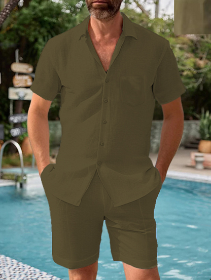 👔👖 【Top + Pantalones🔥】Conjunto de verano de algodón y lino para hombre, tallas grandes ✅️Pago contra entrega