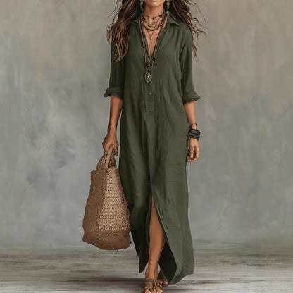 【¡Oferta por tiempo limitado al 50%!】👗 Vestido largo 2026, con cuello, abertura frontal, elegante y cómodo.