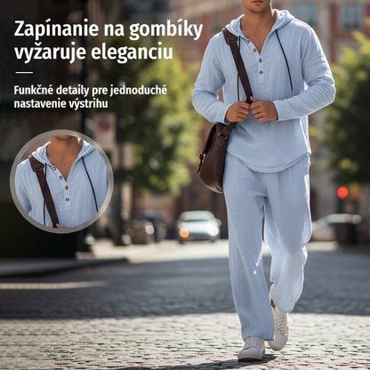 📢📢 ZĽAVA 50%🔥 Pánsky dvojdielny set - voľná blúzka a nohavice s kapucňou ✅️Platba na dobierku