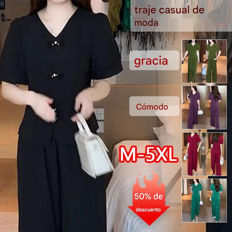 🌸【M-5XL】🔥【Camiseta + Pantalones Anchos】Conjunto de moda en seda de hielo 2026