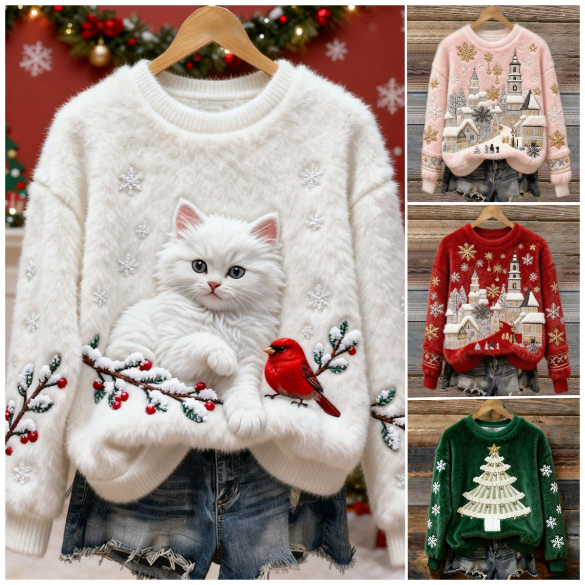 🔥🎄【S-5XL】⛄✨Nowy, modny flanelowy sweter świąteczny dla kobiet na jesień/zimę, ozdobiony różnymi wykwintnymi wzorami