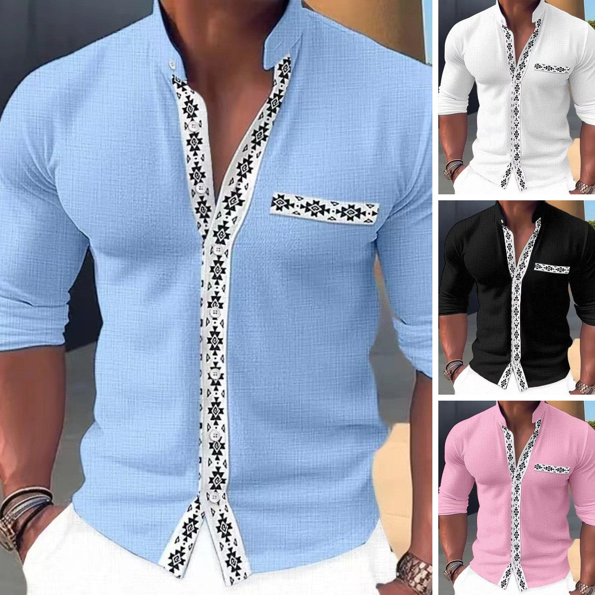 🔥【S-3XL】🔥2025 Nowa wiosna lato modny nadruk koszule z kołnierzykiem dla mężczyzn