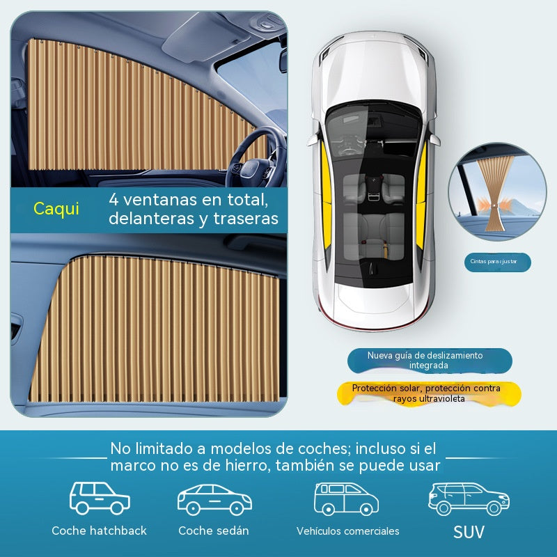 🚗【Juego de 4 piezas】 Cortina parasol con riel deslizante para ventana de coche y aislamiento térmico