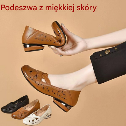 【35-40】 2025 Nowe damskie sandały z okrągłym noskiem i prawdziwej skóry na małym obcasie-3898556