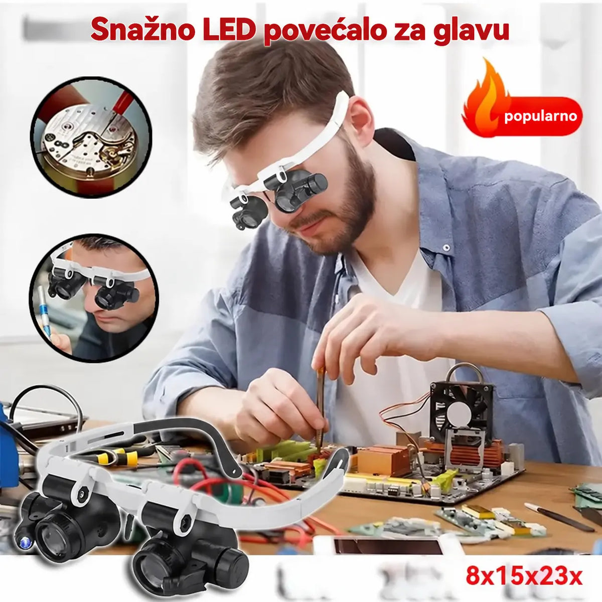 🔍 LED povećalo s trakom za glavu i velikim povećanjem: precizno povećalo pogodno za popravke i provjere.