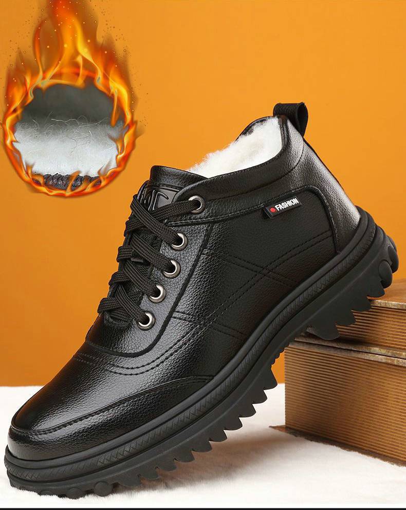 🔥Oferta ograniczona czasowo🔥【39-44】 Zimowe, ciepłe męskie skórzane buty z grubą podeszwą-3775357