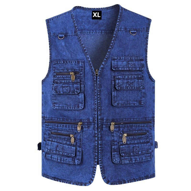 🧥【50% off, pago contra reembolso】【XL-7XL】2026 Chaleco vaquero multibolsillos para hombr