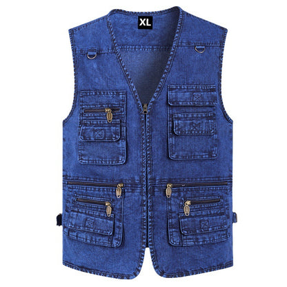 🧥【50% off, pago contra reembolso】【XL-7XL】2026 Chaleco vaquero multibolsillos para hombr