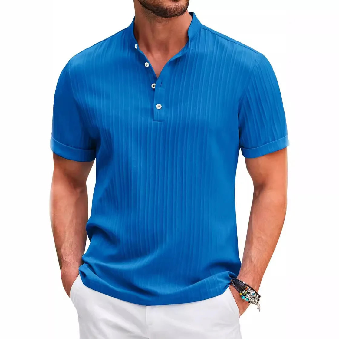 🏆50% de descuento🔥 Camisa Henley de hombre, estilo retro y relajado, confeccionada en una mezcla de algodón y lino. ✅️Pago contra entrega.