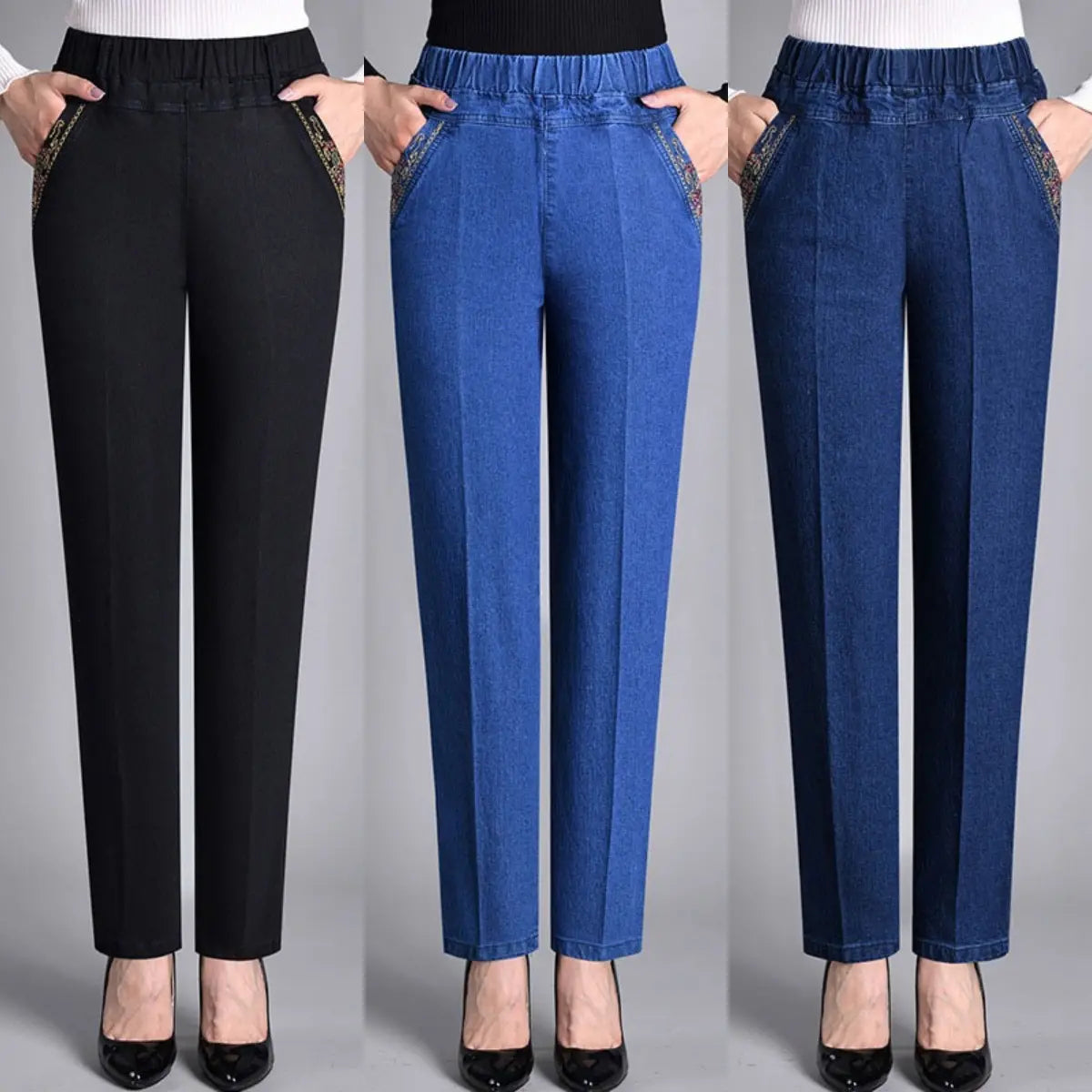 🔥👖【XL-5XL】Nové dámske ležérne elastické džínsy s rovnými nohavicami na jeseň/zimu