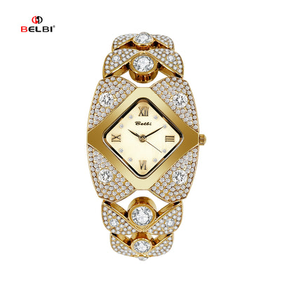 ⏳Oferta ograniczona czasowo⌛ Zegarek kwarcowy w stylu vintage dla kobiet⌚, inkrustowany błyszczącymi kamieniami szlachetnymi✨