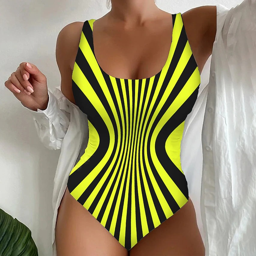 🔥👙【40-120 кг】Стилен и отслабващ раиран бански костюм - бързосъхнещ за спорт