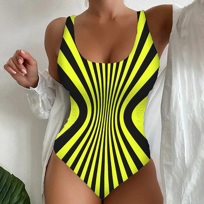 🔥👙【40-120 кг】Стилен и отслабващ раиран бански костюм - бързосъхнещ за спорт