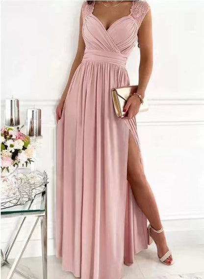 🔥✨【Gorący styl lata】2025 Nowa modna sukienka bez rękawów z koronką i odkrytymi plecami, rozcięcie na dole, sukienka damska