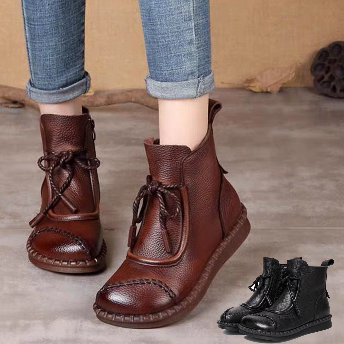 🔥✨【35-40】👢2025 Modne wysokiej jakości zabytkowe damskie botki ze skóry naturalnej