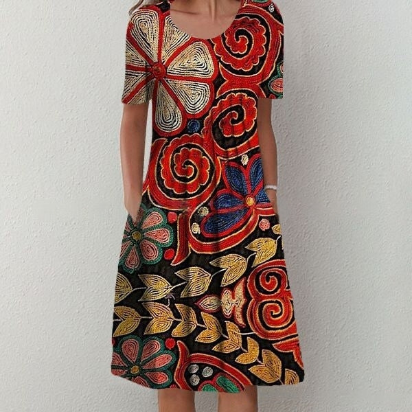 【Zľava 50%】【Veľkosti S-5XL】🌺🌺 Moderné šaty s okrúhlym výstrihom a potlačou.