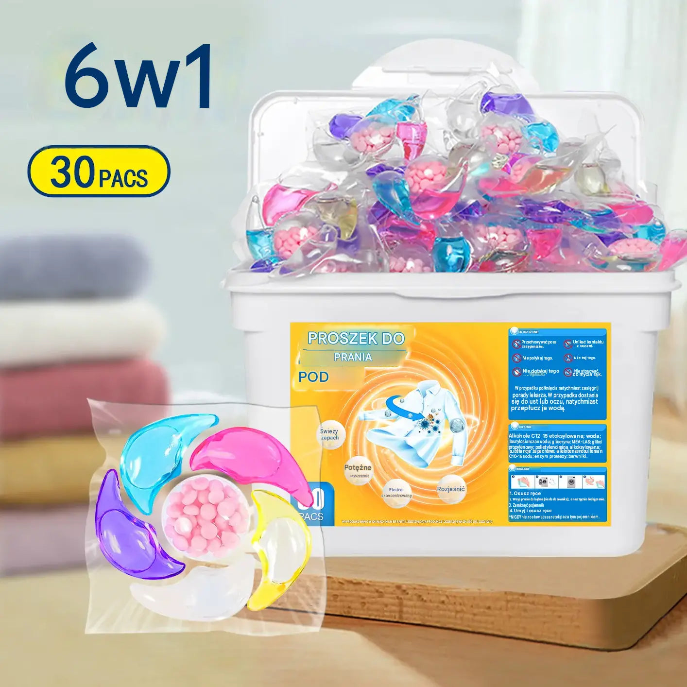 ✨👚 [30 sztuk] ✨ Bardzo duże opakowanie: Zapachowe kapsułki do prania 6 w 1 — usuwanie plam i długotrwały zapach