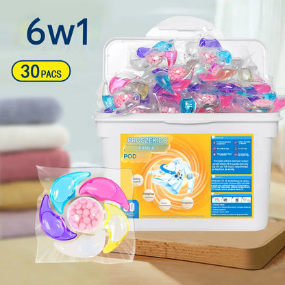 ✨👚 [30 sztuk] ✨ Bardzo duże opakowanie: Zapachowe kapsułki do prania 6 w 1 — usuwanie plam i długotrwały zapach