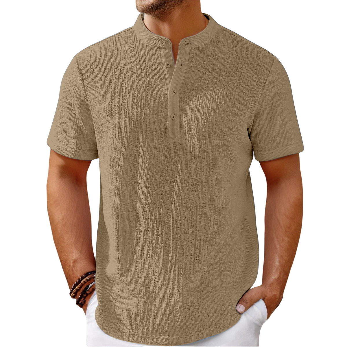 【S-4XL】Pánske tričko s efektnou textúrou a henley výstrihom - pohodlné a štýlové na každý deň
