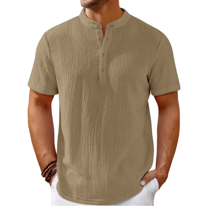 【S-4XL】Pánske tričko s efektnou textúrou a henley výstrihom - pohodlné a štýlové na každý deň