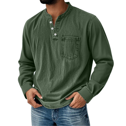 👔✅️【Descuento por tiempo limitado】【40-120 kg】🔥Camisa vaquera de manga larga con cuello en V para hombre, con bolsillo
