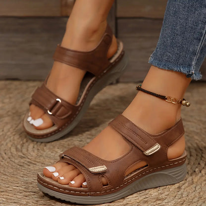 🌟【Rabat ograniczony czasowo】【36-43】🔥Wygodne i eleganckie damskie sandały na koturnie z odkrytymi palcami - pasek na rzep
