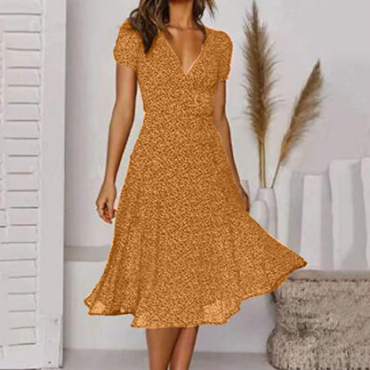 🌈👗 50% zniżki🔥【40-100 kg】Sukienka z krótkim rękawem, dekoltem w serek i wzorem w groszki, duże rozmiary ✅️Płatność przy odbiorze