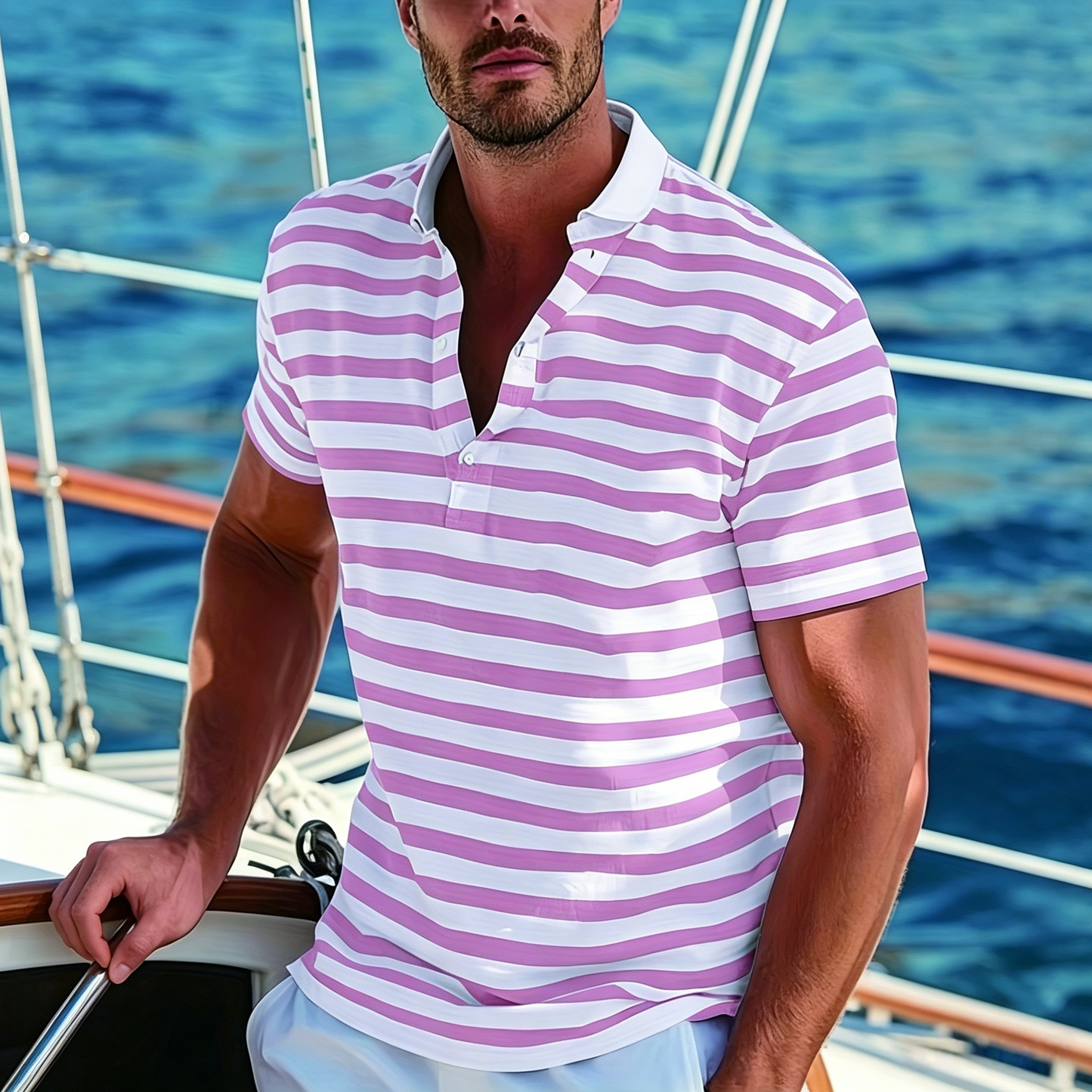 👕🔥【50% taniej】[S-7XL] Męska letnia koszulka polo w paski (styl sportowy)