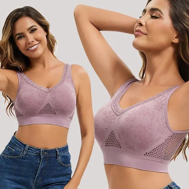 🎉👙【40-120KG】【Paquete de 3】✨Sujetador de encaje sin aros para mujer, de alta sujeción