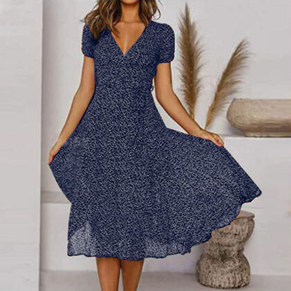🌈👗 50% zniżki🔥【40-100 kg】Sukienka z krótkim rękawem, dekoltem w serek i wzorem w groszki, duże rozmiary ✅️Płatność przy odbiorze