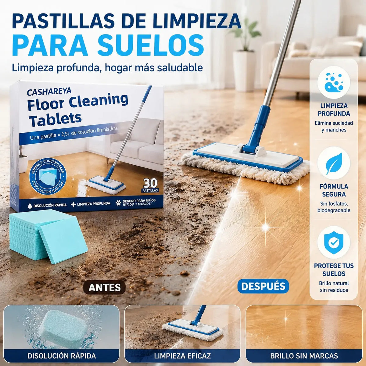 ✨【3 paquetes, 90 pastillas en total】Toallitas limpiadoras de suelos solubles en agua ✅️Pago contra entrega
