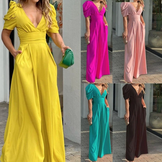 💐🌸【S-3XL】 2025 wiosenny temperament czysty kolor szczupła szeroka forma z V-neckline
