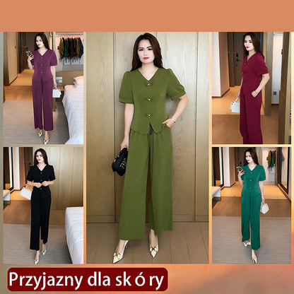 🌸【M-5XL】🔥【Koszulka + Szerokie spodnie】Modny komplet z jedwabiu lodowego 2026